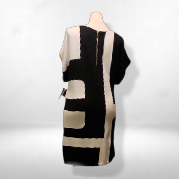 ALFANI Black and Off White Geometric Dress - Picture 4 of 7